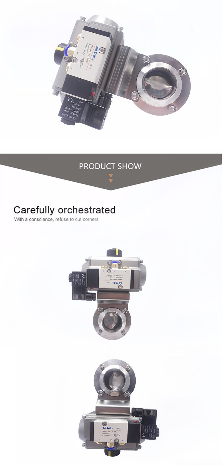 51mm SS304 Weld SMS Pneumatic Actuator Butterfly Valve with Solenoid