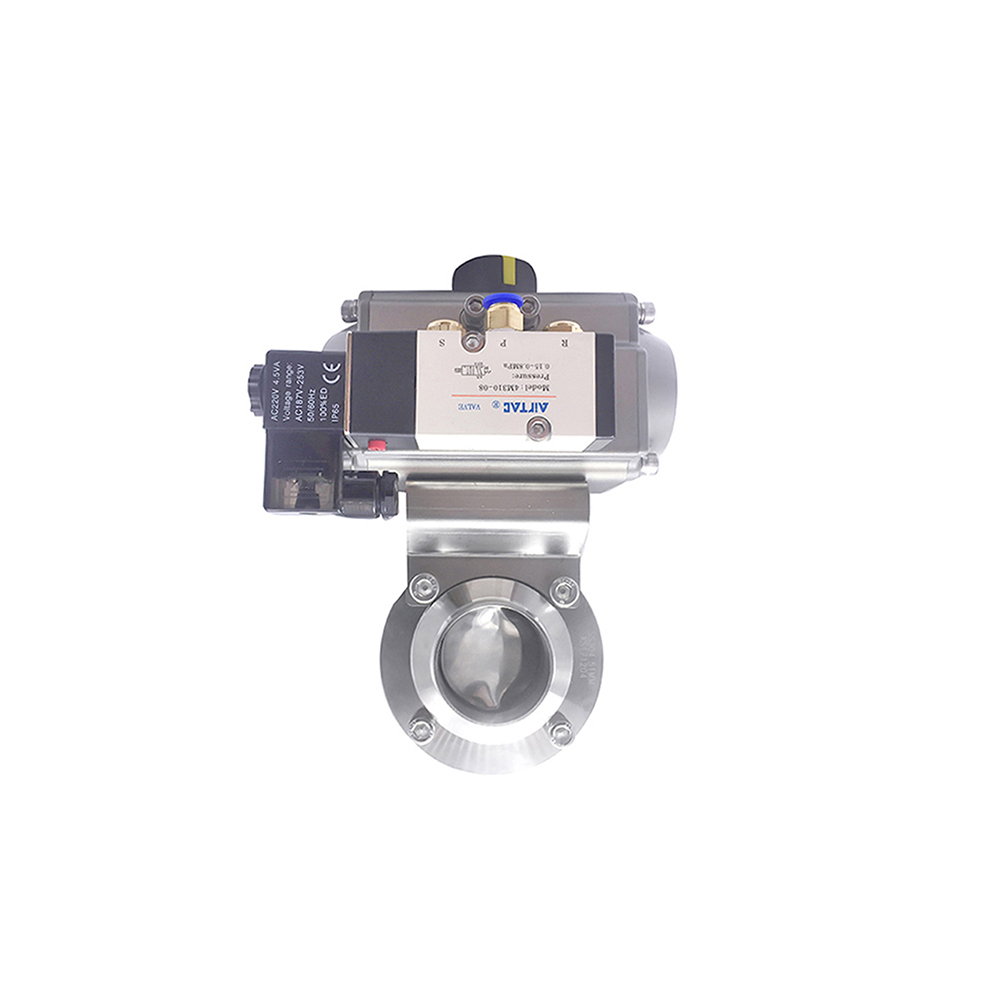 Stainless Steel Sanitary Pneumatic Actuator Tri Clamp Butterfly Valves with Solenoid Valve